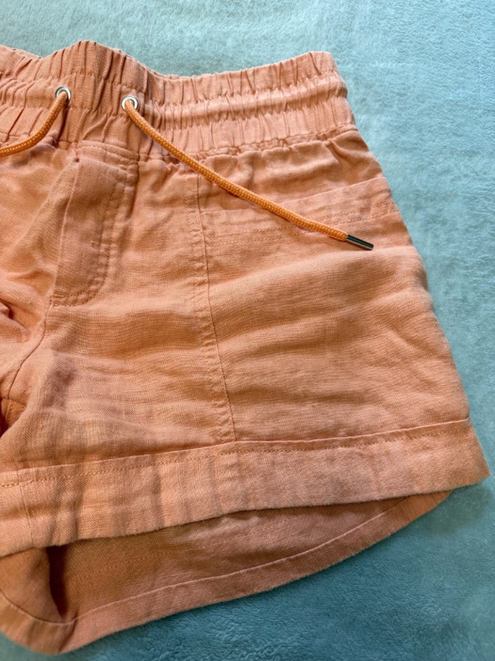 Athleta Cabo Linen Blend Shorts Size 2 Peach Coral Drawstring Casual Summer - Picture 5 of 12